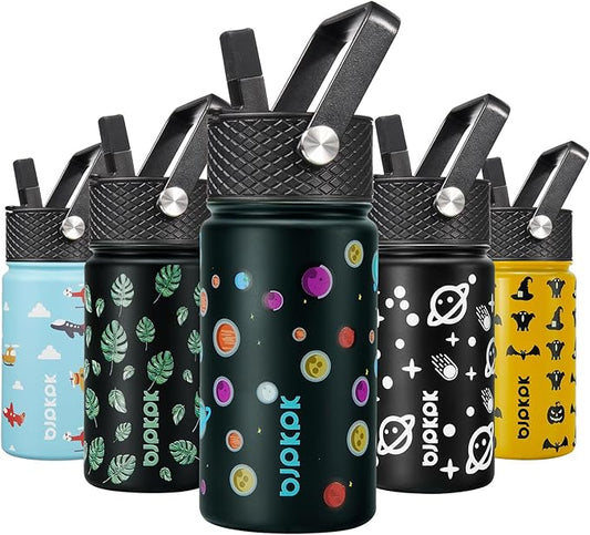 BJPKPK Water Bottle with Straw Lid, 15 oz Insulated Water Bottle, Stainless Steel Metal Water Bottles, Reusable Leak Proof BPA Free Thermo, Flask, Cups, Planets