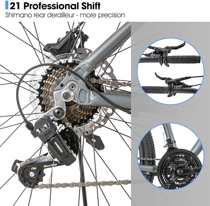 Hiland 27.5 inch Mountain Bike 21 Speeds, Lock-Out Suspension Fork, Aluminum 18 inch Frame Hydraulic Disc-Brake for Men Women Mens MTB Bicycle Adlut Bike