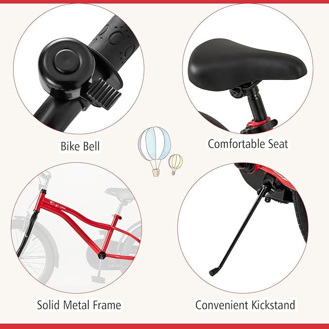 BABY JOY Kids Bike, 12 14 16 18 Inches Sporty Bicycle with Training Wheels, Adjustable Seat, Handbrake & Coaster Brake, Reflectors, Girls Boys Bike for 3-8 Years Old Children