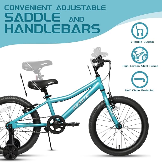 AVASTA Bilbo 18 20 Inch Kids Bike for Boys Girls 5-10 Years Old, Retro Style High Carbon Steel Bicycle with Adjustable Handlebars and Seat, Dual V-Brakes, Kickstand, Multiple Colors