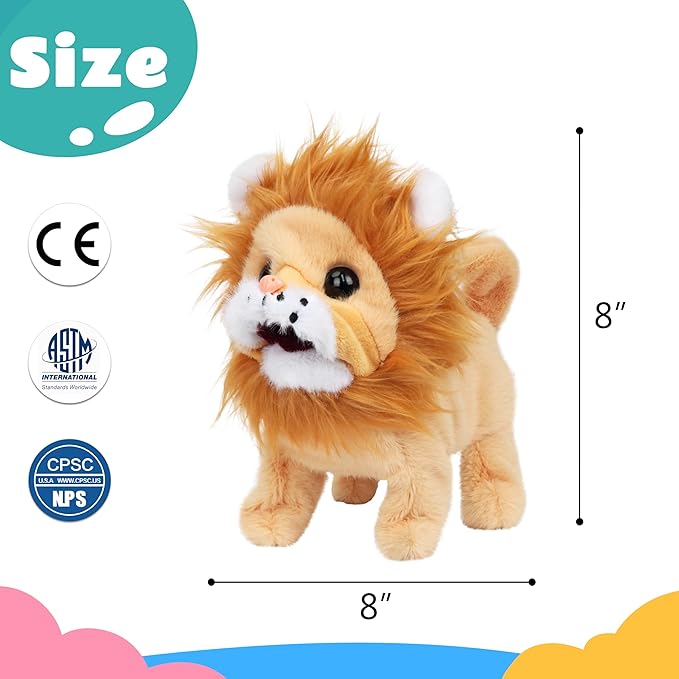 Cuteoy Walking Yellow Lion Stuffed Animal Speaking Roar Plush Electric Interactive Animated Plushies Toy for Girls Boys Birthday