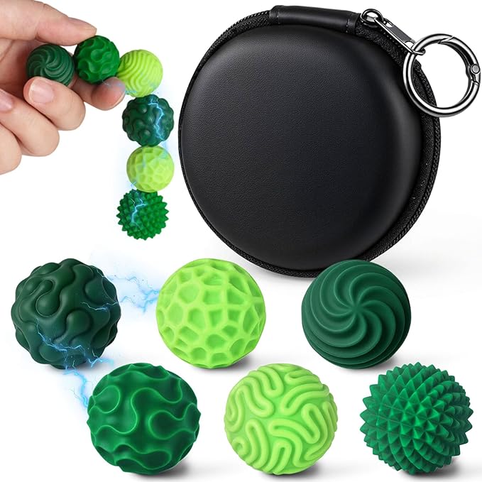 LovesTown 6PCS Silicone Magnetic Fidget Balls, Stress Balls for Adults Teens Quiet Fidget Toys with Texture for Office School Birthday Gift (Green)