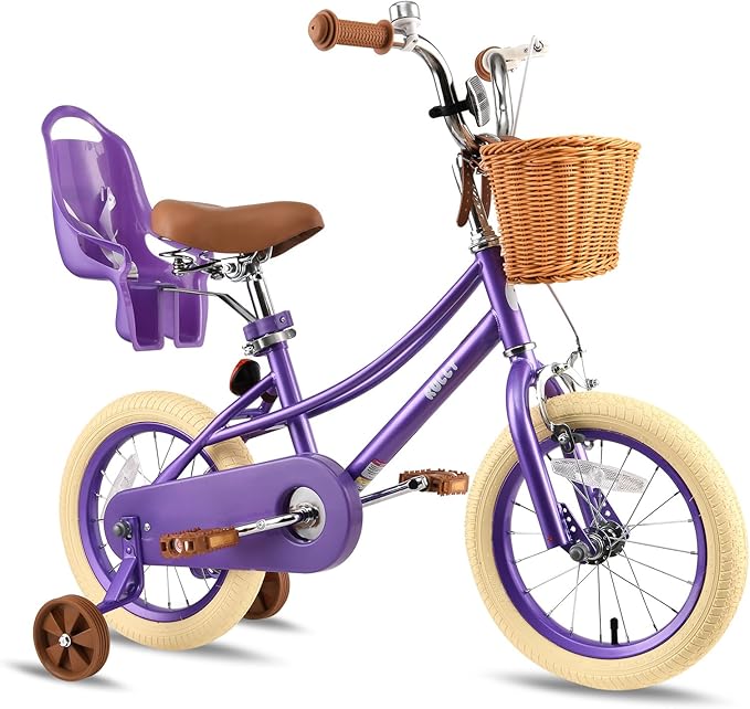 RULLY Donna Kids Bike for Girls Ages 2-7 Years, 12 14 16 Inch Princess Girls Bicycle with Doll Bike Seat, Training Wheels, Basket and Streamers, Kids Cycle Bikes, Multiple Colors