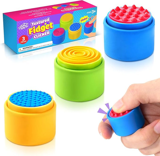 Sensory Fidget Toys for Kids Adults: 3 Pack Textured Fidget Clickers for Anxiety Relief, Sensory Toys for Autism ADHD Kids Calming, Button Fidget Toys for Office, Classroom Prizes, Stocking Stuffers