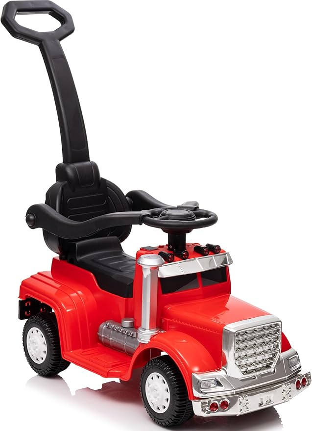 3-in-1 Ride on Push Car for Toddler with Handle, Toddler Ride on Toy for Girls Aged 1-3, Stroller Sliding Walking Car w/Music, Horn and Lights - Red