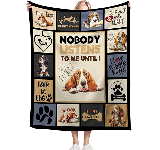 Basset Hound Blanket Fleece Soft Warm Plush Cute Dog Throw Blanket Lightweight Plush Fuzzy Cozy Dogs Animal Blankets Gift for Girls Boys Kids Adult Suitable for Couch Sofa Bed 60"X50"