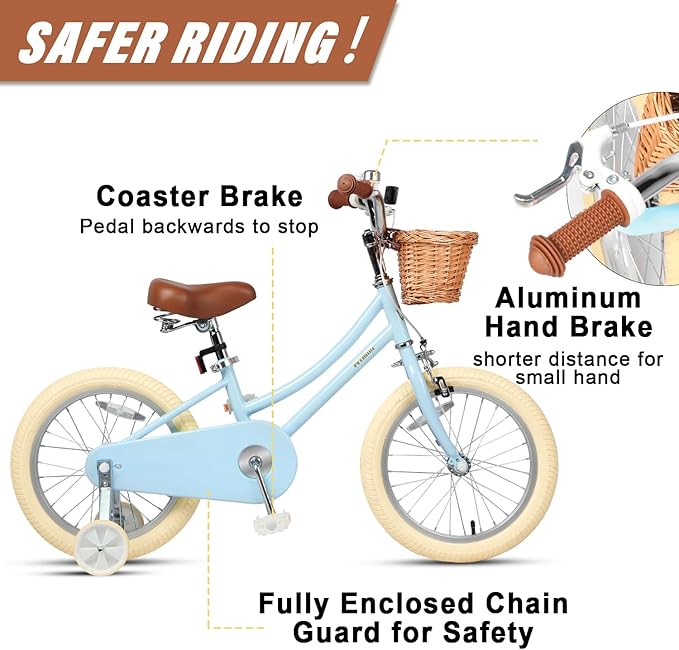 Petimini Girls Bike with Basket for 2-12 Years Old Kids, 12 14 16 18 20 Inch Bicycle with Bell Training Wheels Basket, Multiple Colors