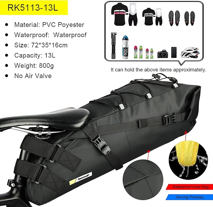 Rhinowalk Bike Saddle Bag Waterproof 13L Under Seat Storage for Mountain Road Biking and Commuting Trips