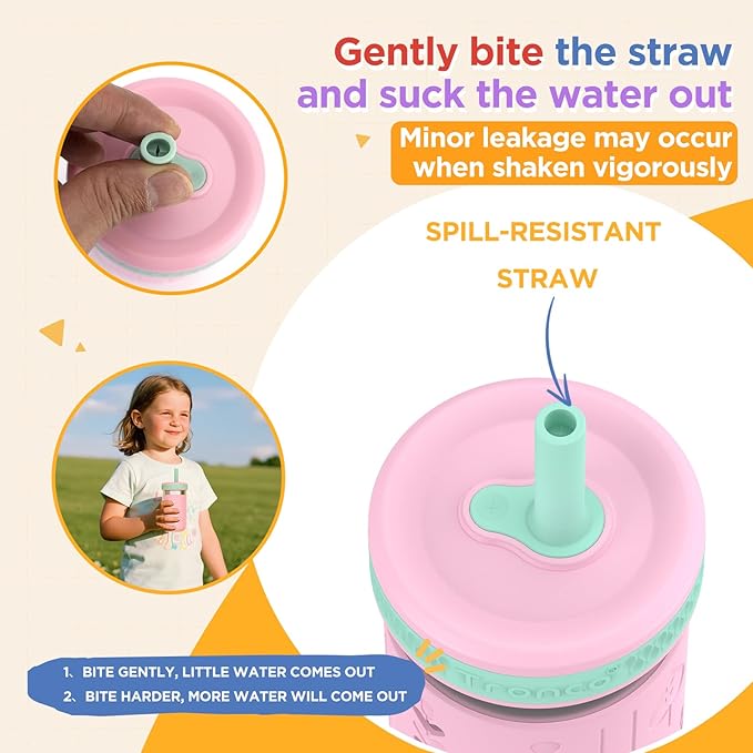 Tronco 4 Pack 15oz 2-in-1 Stainless Steel Kids Tumbler Cups with Silicone Sleeves, Spill-Resistant Flexible Straws & Storage Lids, BPA-Free Smoothie and Snack Cups, Dishwasher Safe