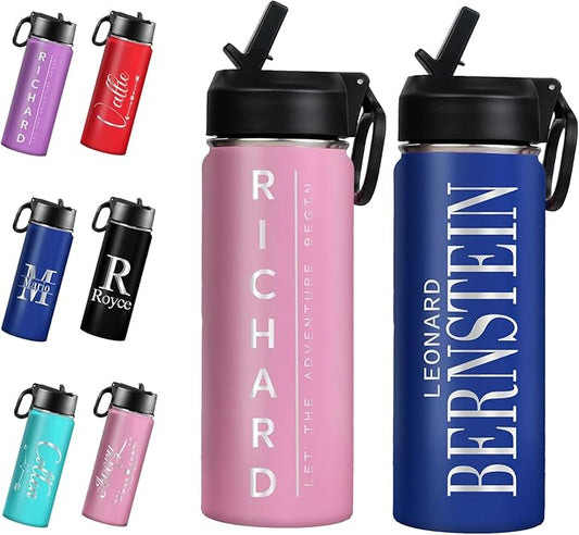 Ships from USA,Custom Water Bottle for Kids & Adults With Engraved Name,Spill Proof Personalized Insulated Stainless Steel Sports Water Bottle with Straw Lid,Personalized Christmas Gifts