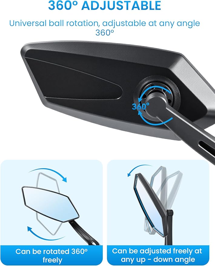 Bike Mirror Handlebar Mount 360° Adjustable Blue, Wide Rear View Mirror Bicycle Mirrors for Handlebars with Scratch Resistant Glass, Bike Rear View Mirror for Scooter, Motorcycle, Bike Accessory Right