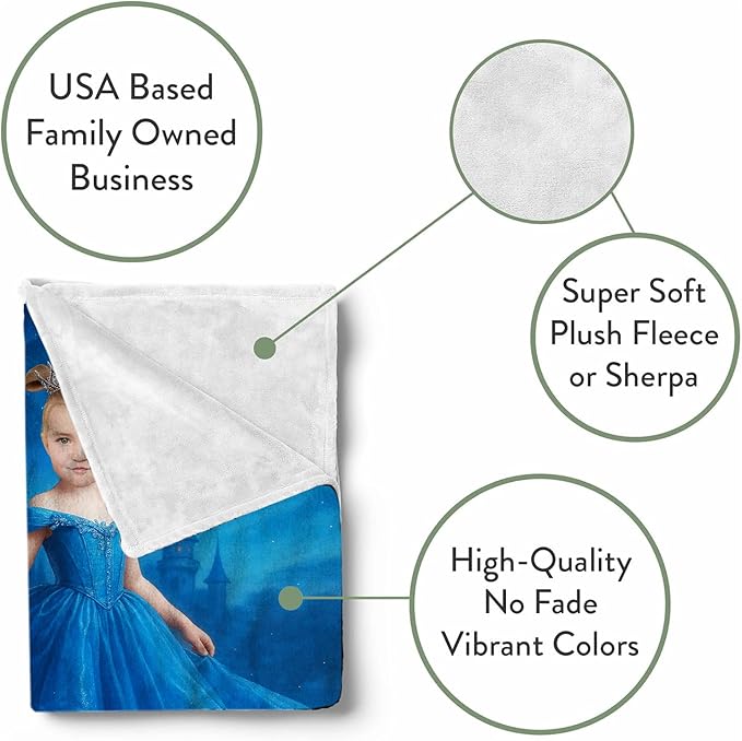 Personalized Princess Blanket, Custom Photo Baby Blanket with Name, Kids Fairy Tale Design, Soft Fleece Throw, for Baby Girl