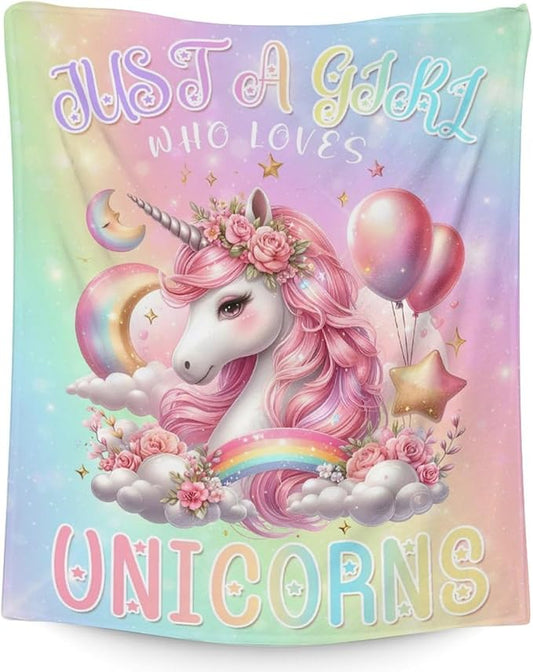 Unicorn Blanket Gifts, 50 x 60 Inches Soft Lightweight Blankets for Girls - Pink Cute Throw for Bed, Sofa