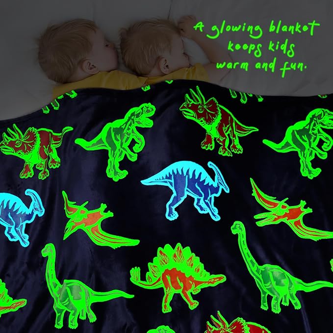 Dinosaur Blanket for Boys - Glow in The Dark Dino Blanket, Teen Boy Gifts, Room Decor - 40"x50"