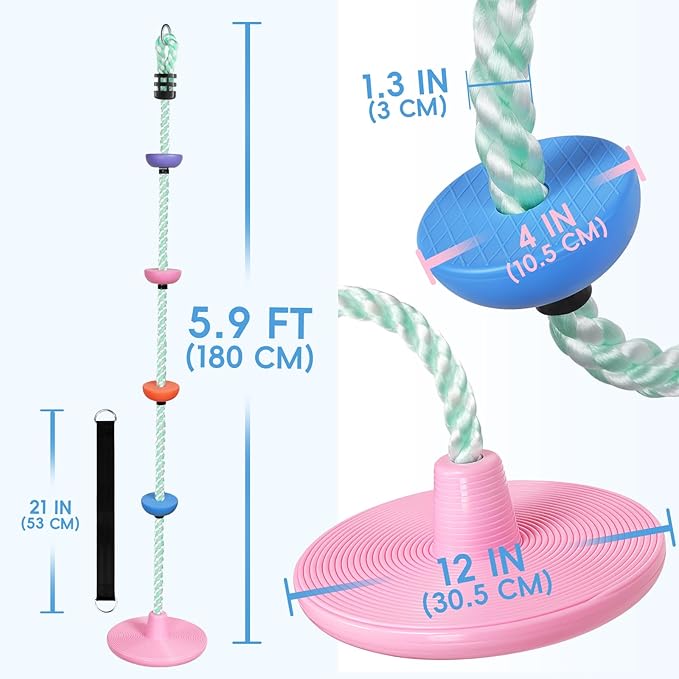 ZNCMRR Tree Swings for Kids Outdoor Rope Swing for Tree Climbing Rope for Kids Disc Swing Indoor Outdoor Swing Set Accessories(Candy Pink)