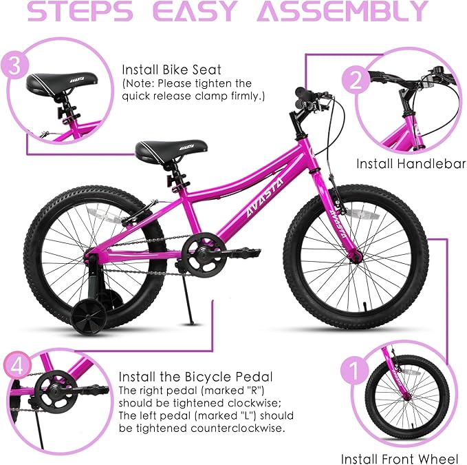 AVASTA Bilbo 18 20 Inch Kids Bike for Boys Girls 5-10 Years Old, Retro Style High Carbon Steel Bicycle with Adjustable Handlebars and Seat, Dual V-Brakes, Kickstand, Multiple Colors