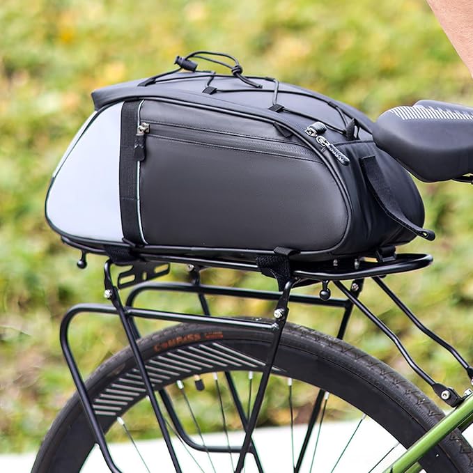 Dreamoon Waterproof Bike Rear Rack Bag, 10L Large Capacity Bicycle Trunk Bag, Reflective Cycling Saddle Panniers with Shoulder Strap, Bike Backseat Bag for Commuter & Outdoor Travel