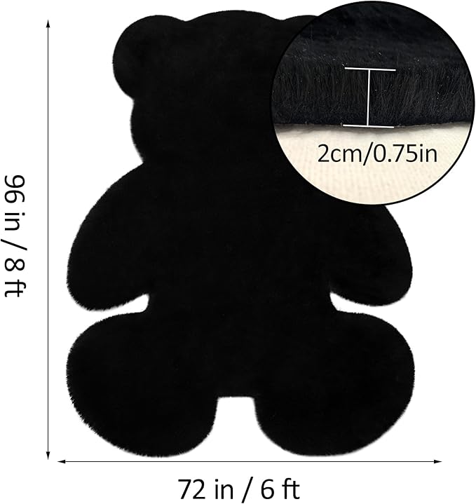 6x8 ft Bear Black Shag Large Rug, Soft Fluffy Faux Sheepskin Fur Rug Fuzzy Shaggy Area Rug Cute Plush Carpet for Nursery Kids Girls Bedroom Room Aesthetic Living Room Floor Home Decor, Black