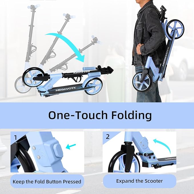 Foldable Kids Scooter with 8 inch Sturdy Wheels - Scooters for Kids, Teens, Adults Ages 8+, Adjustable Handlebar, Gift for Boys&Girls, 220lbs Max Load, Bearing ABEC7,Cup Holder