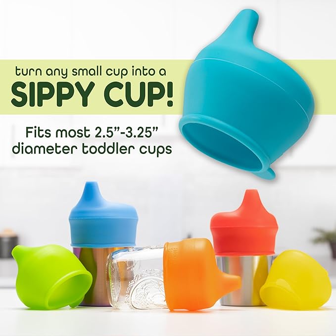 Silicone Sippy Cup Lids - Spill Proof, Fits Any Cup, BPA-Free, Durable & Soft for Babies & Toddlers, Quick to Attach - 5 Pack Silicone Lids for Cups (Purple, Pink, Green, Orange, Teal)