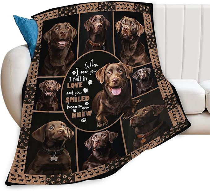 Labrador Blanket Gifts for Girls Boys Chocolate Lab Dog Lovers Throw Blankets Cozy Plush Fleece America Flag Flannel Fuzzy 50"X40"