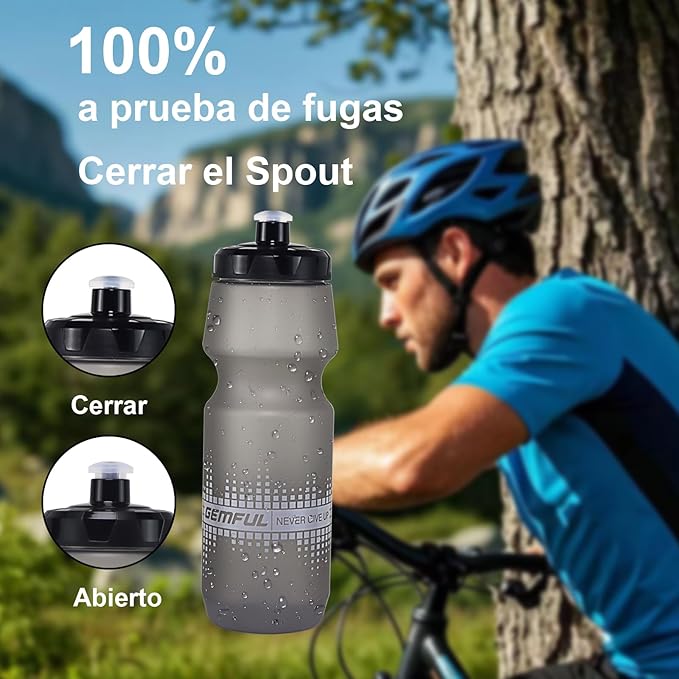 GEMFUL Bike Water Bottle 24oz Cycling Water Bottle BPA-Free with Leak-Proof Lid Squeeze Design 2 Pack No-Sweat Grip Fits Standard Bike Cages for Mountain Road Bikes (Gradient Green Black+Blue Green)