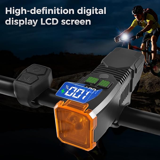 Rechargeable Bike Light with Horn - 1200LM Super Bright Front Light & Rear Tail Light Set, USB-C Charging, Waterproof, Anti-Fog Lens, Remote Control for Mountain/EBike/Road Bicycle