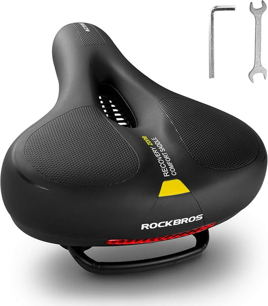 ROCKBROS Bike Seat Cushion for Men Women with Handle & Dual Shock Absorbing Ball Memory Foam - 3 Zone Concept Bike Saddle, Soft Wide Waterproof Mountain Bicycle Accessories