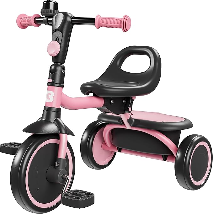 besrey Toddler Tricycle with Bell, Kids Tricycle Age 18 Months to 5 Years, Kids Trike, Toddler Bike for 2-4 Year Olds, Baby Bike, Gifts & Toys for Boys & Girls, Pink