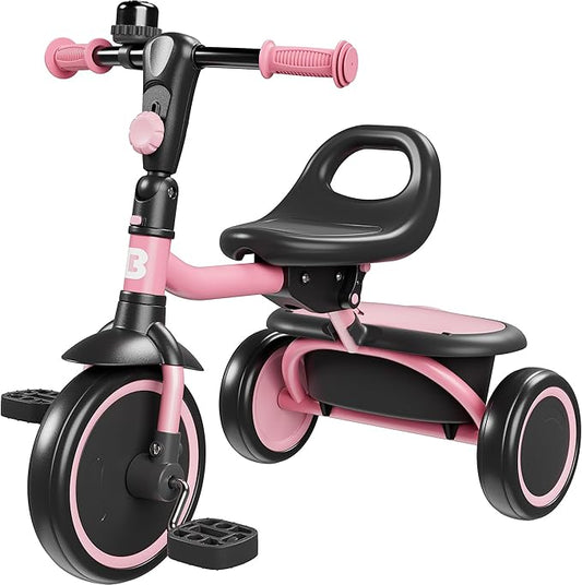 besrey Toddler Tricycle with Bell, Kids Tricycle Age 18 Months to 5 Years, Kids Trike, Toddler Bike for 2-4 Year Olds, Baby Bike, Gifts & Toys for Boys & Girls, Pink