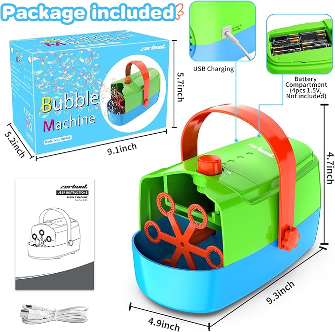 Bubble Machine Durable Automatic Bubble Blower, 18000+ Big Bubbles Per Minute Bubbles for Kids Toddlers Bubble Maker Operated by Plugin or Batteries Bubble Toys for Indoor Outdoor Birthday Party