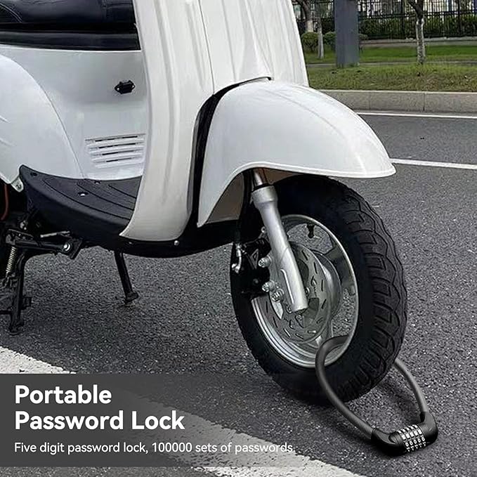 5 Digit Combination Bike Cable Lock, Lightweight Bicycle Lock Anti Theft Resettable Combination Portable Bicycle Cable Locks for Bike, 22inch, Black