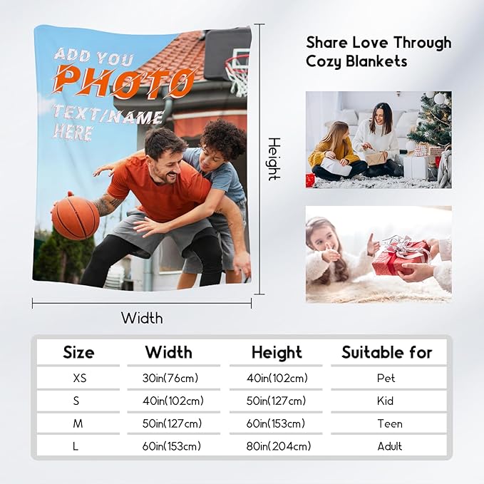 Personalized Blanket Gifts with Picture for Kids Adults - Custom Warm Flannel Blanket with Name for Couch (4 Sizes Choose)