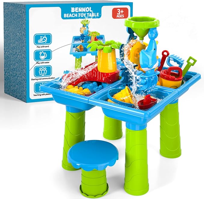 4-in-1 Water Sand Table Outside Toys for Kids 4-8, Sensory Table Summer Beach Outdoor Toddlers Toys Play Table, Birthday Gifts for Kids Children Boys Girls Ages 3 4 5 6 7 Years Old