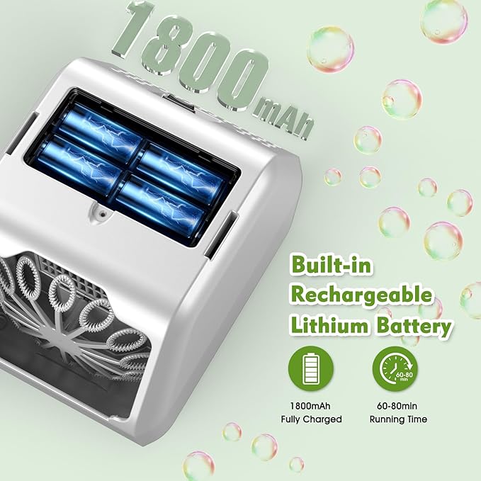 Portable Bubble Machine for Kids with 1800mAh Rechargeable Battery, 400ml Large Tank, Dual Speed Control & USB-C Charging, Indoor Outdoor Bubble Blower Party Toy (Classic, White)