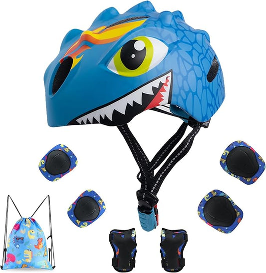 Toddler Helmet Kids Bike Helmet for 2 3 4 5 6 7 8 Years Old Girls with 3D Dinosaur Design Protective Gear Set and Safety Certified, Toddler Bike Cycling Skating Skateboard Scooter Helmet