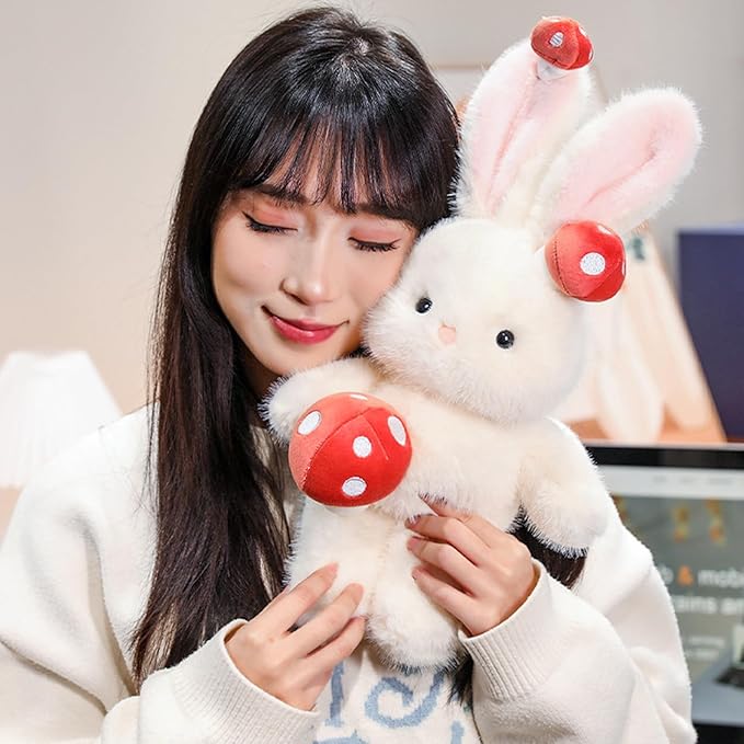 PEACH CAT Mushroom Bunny Stuffed Animals 15.7" Cute Rabbit Plushies Soft Plush Toys Gifts for Kids White