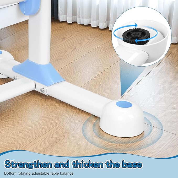 2025 Upgraded Kids Study Desk and Chair Set, 50 Degree Tiltable&Height Adjustable Kids Desk with Storage Drawers and Bookshelf (Blue-New 2)