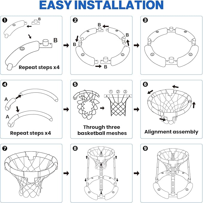Pool Basketball Rim, Floating Pool Toy with 4 Balls and Pumps, Pool Basketball Game Outdoor Toy for Kids Adults Home Party Water Summer Toys