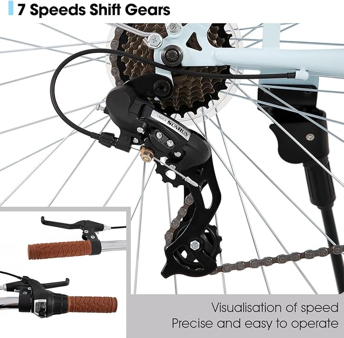 HILAND 26 inch Beach Cruiser Bike for Men and Women, 7 Speed Step-Through Frame Adult Bicycle with Rear Rack, Retrospec Bike Commuter City Bicycle