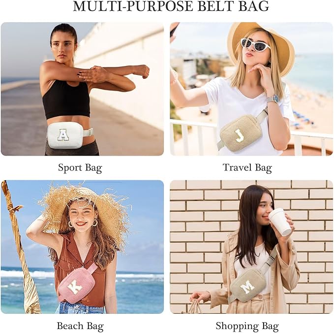 YOOLIFE Birthday Gifts for Women Daughter Sister Friends Mom Girlfriend Aunt Niece, Fleece Belt Bag Initial Fanny Pack Crossbody Bag, Black S