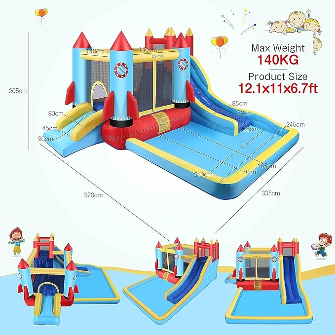 AKEYDIY Kid Bounce House Rocket Blast- 13X12ft Inflatable Jump Houses for Kids 3-12, Adventure Park W/Long Slide,Climbing Wall,Bounce Castle for Indoor Outdoor