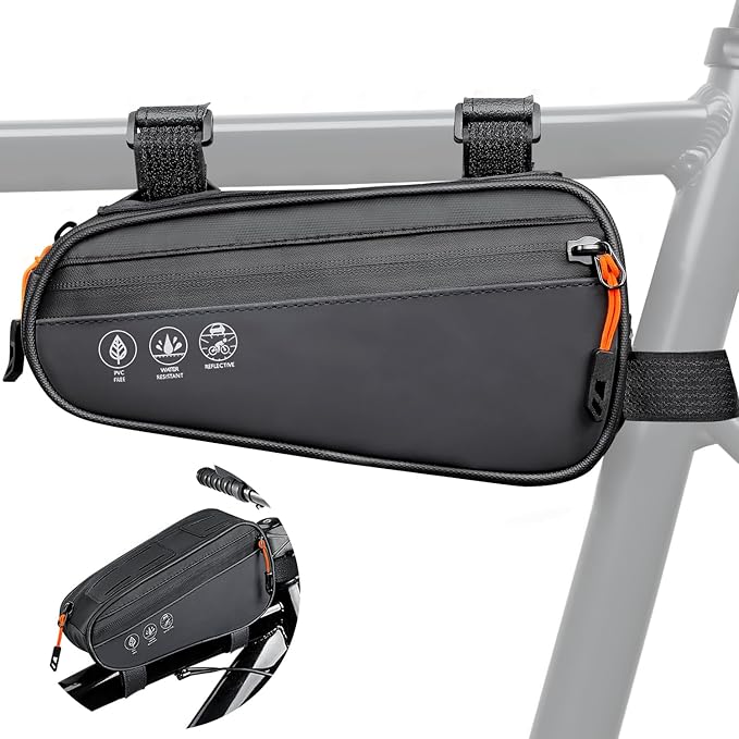 WOTOW Bike Frame Bag - 3 Ways Installation Water Resistant Reflective Bicycle Top Tube Bag with Two Side Pockets, Ebike Cycling Triangle Bag Pouch Accessories for MTB Road Travel (1.2L)