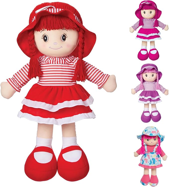 LOVE & HUG Soft Doll, 24 inches, Red Dress with Yarn Hair