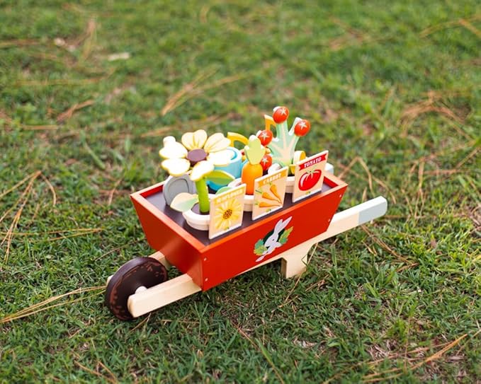 Tender Leaf Toys - Garden Wheelbarrow Set - Deluxe Garden Pretend Play Wooden Toy Set for Gardening - Educational, Creative and Imaginative Fun in Garden for Children 3+