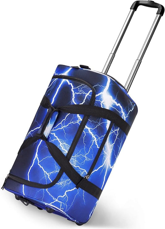 Choco Mocha Boys Light Blue Suitcase with Wheels Kids Purple Rolling Duffle Bag for Camping Teen Girls Toddler Luggage Bag for Travel, 22inch