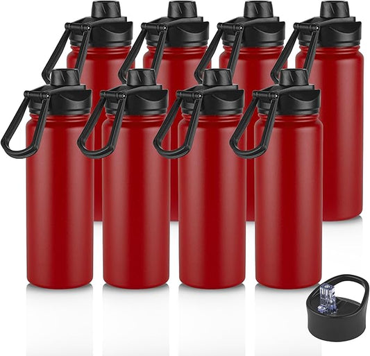 24oz Insulated Water Bottle with Straw Lid, Stainless Steel Metal Water Bottle with Straw & Wide Mouth Lid, Double Wall Vacuum Water Bottle for Hiking Camping, Red 8 Pack