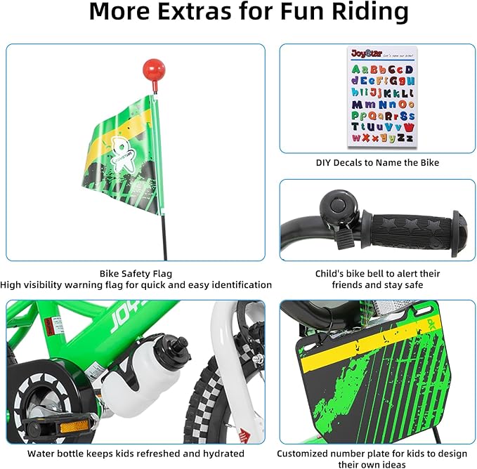 JOYSTAR Little Daisy Kids Bike for Girls Boys Ages 2-7 Years, 12 14 16 Inch Girls Bikes with Doll Bike Seat & Streamers, Boys Bike with Flag & Number Plate, Multiple Colors