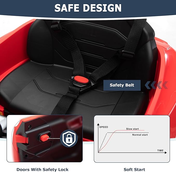 TOBBI Kids Electric Ride On Toy Car, Toddlers Battey-Powered Vehicle with Parental Remote Control/Soft Start/3 Speeds/Horn & LED for Children Ages 3-6 Years-Red