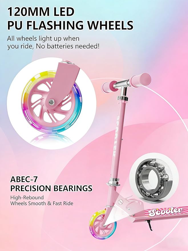 Scooter for Kids Ages 3+, 2 Wheels Kids Kick Scooter with Led Light Up & 3 Levels Adjustable, Lightweight Foldable for Boys&Girls